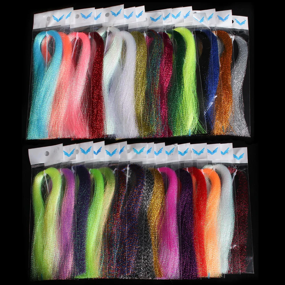 2Packs Twisted Holographic Flashabou Tinsel Fly Fishing Tying Crystal Flash for Baitfish Streamer Jig Hook Lure Making Material