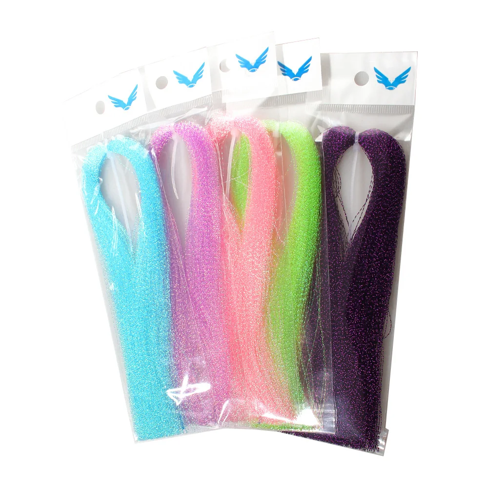 2Packs Twisted Holographic Flashabou Tinsel Fly Fishing Tying Crystal Flash for Baitfish Streamer Jig Hook Lure Making Material