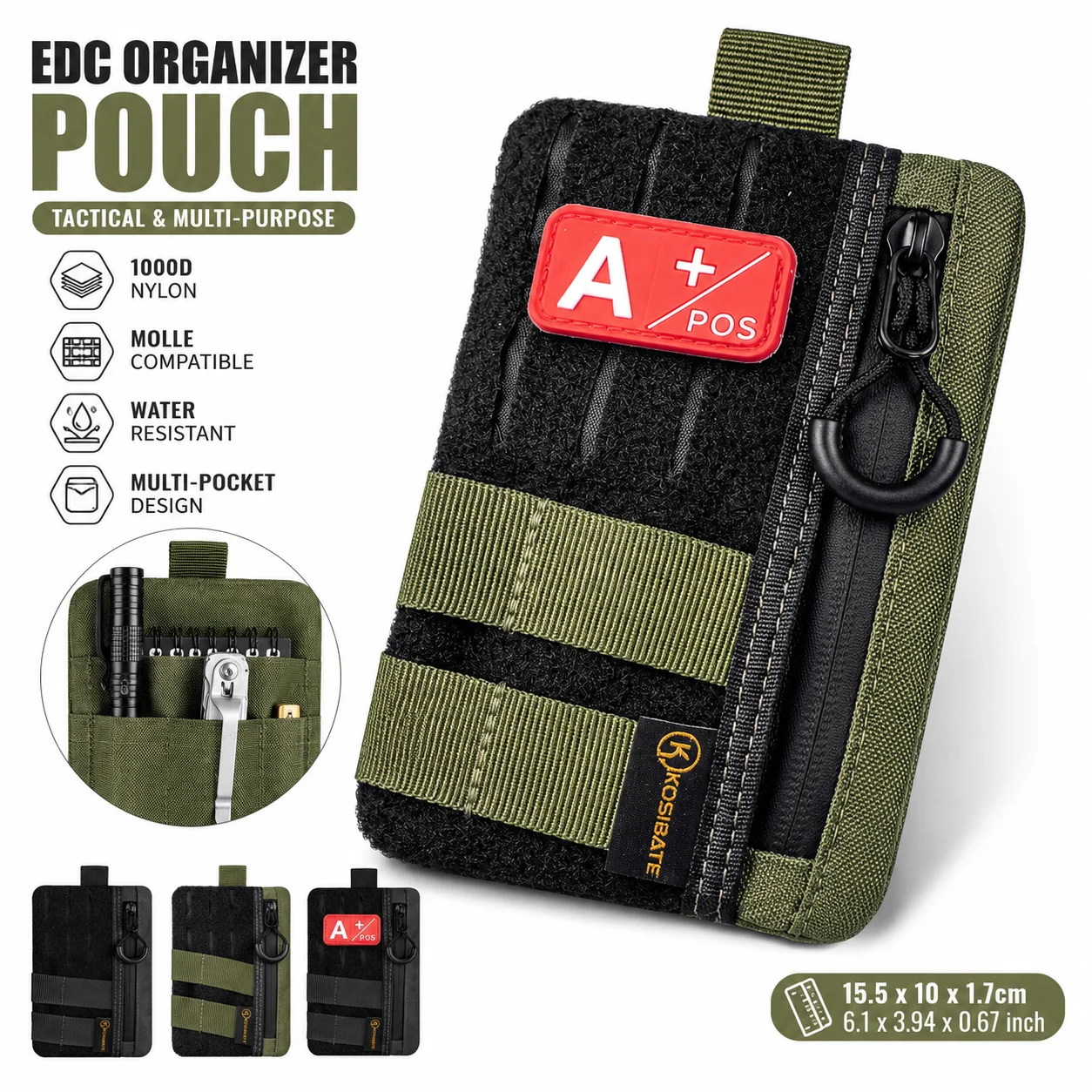 EDC Pouch Slim EDC Pocket Organizer with Zipper Tactical Pouch for Flashlight, Multitool, Pen, Notebook, Compact EDC Gear Pouch