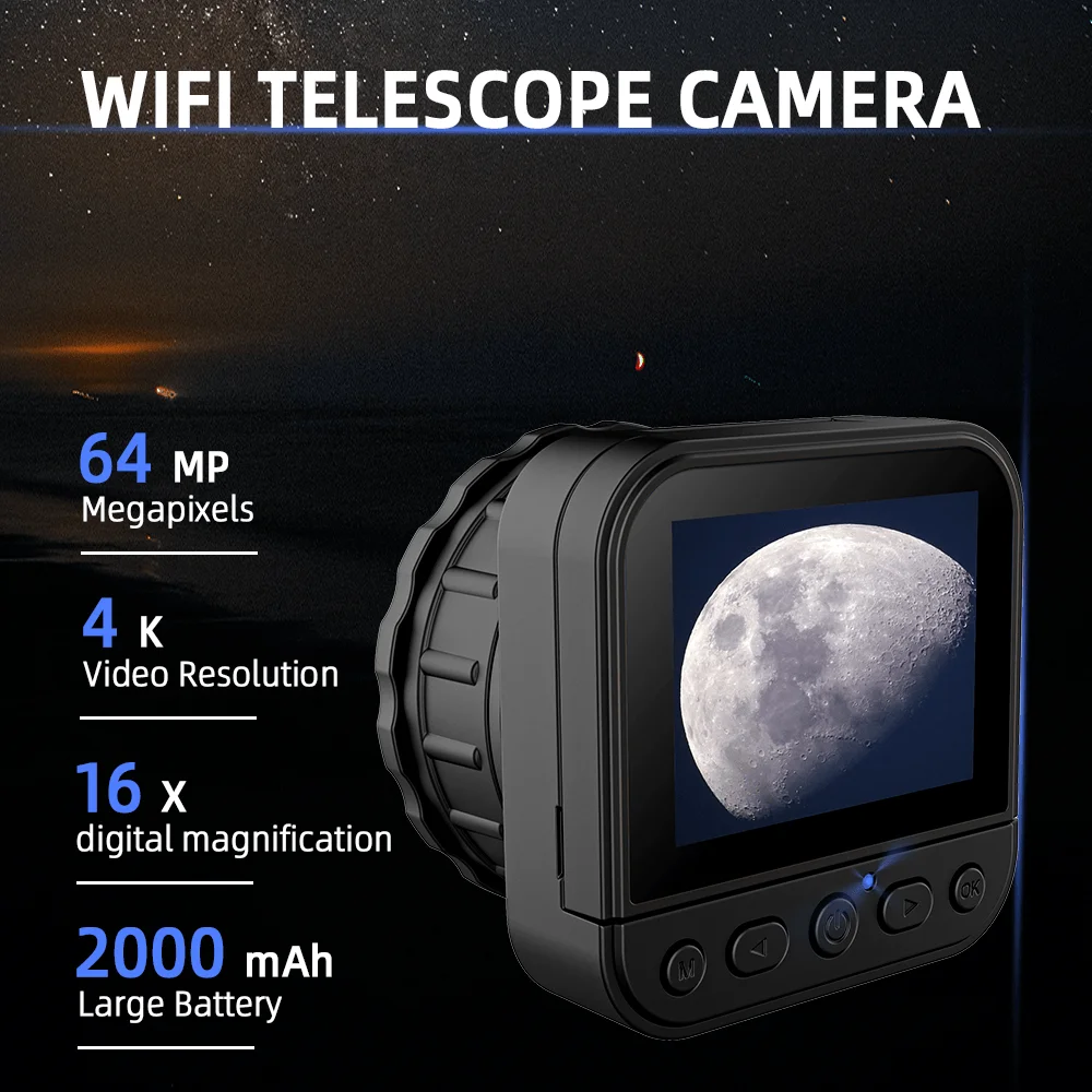 New 2.4G WIFI Electronic Eyepiece 64MP 4K HD 16X Digital Astronomical Telescope Eyepiece Electronic Camera Screen