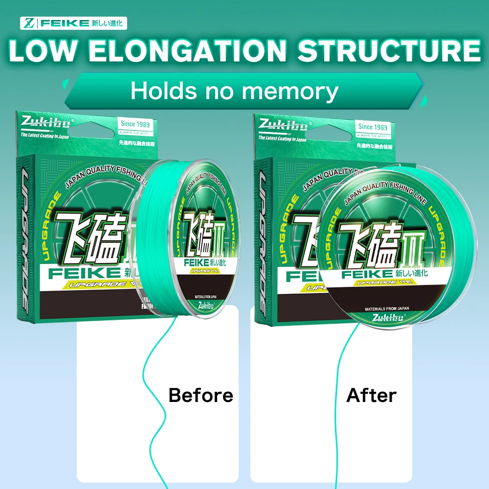 ZUKIBO Brand FEIKE Ⅱ Green Ultra Thinner Braided Multifilament PE Line 1000m Soft Strong Fishing Line Antibite Wear Resistant