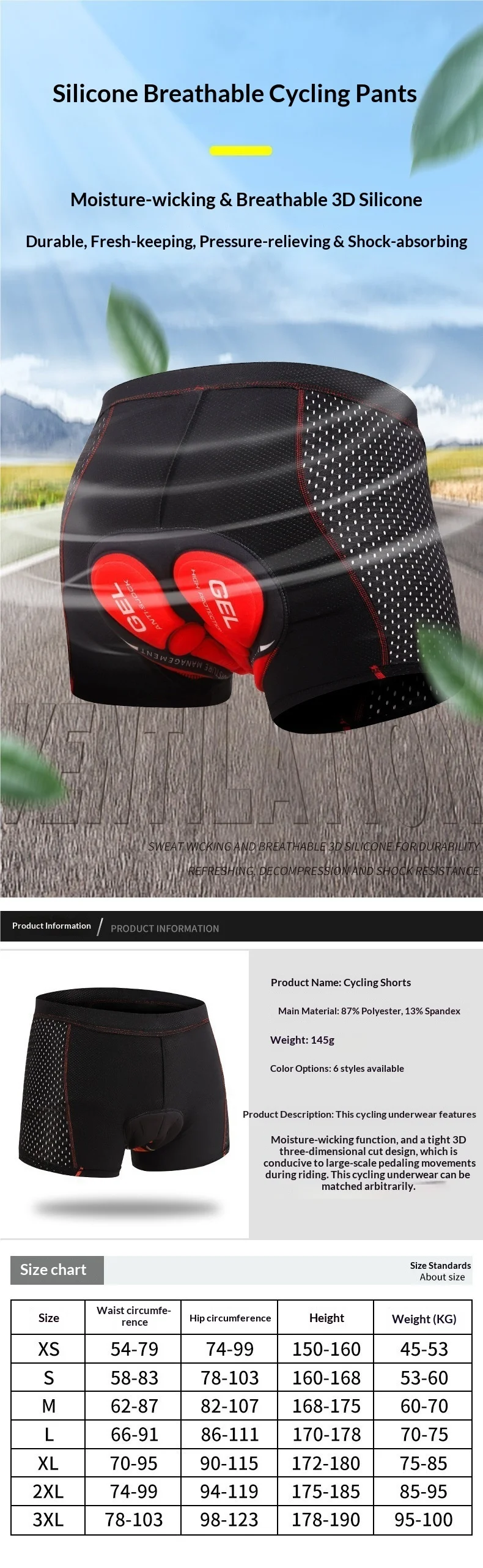 OFFBONDAGE Cycling Shorts Men Breathable Mesh Cycling Underwear 5D Gel Pad Shockproof MTB Bike Shorts Cycling Clothes