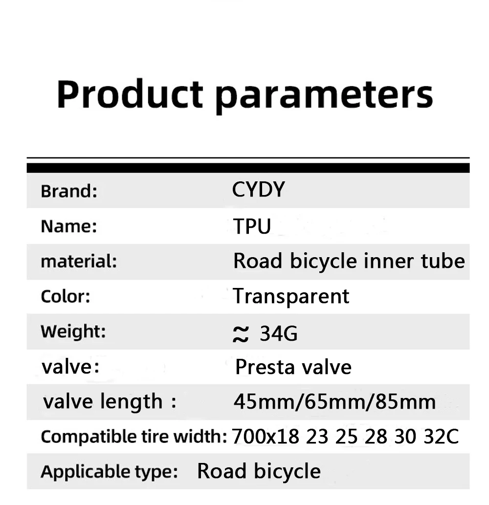Ultralight CYDY Bike TPU Inner Tube 700C 700X18-32C Road Bicycle TPU Material Tire French Valve 45/65/85mm Pneu Camera Tyre