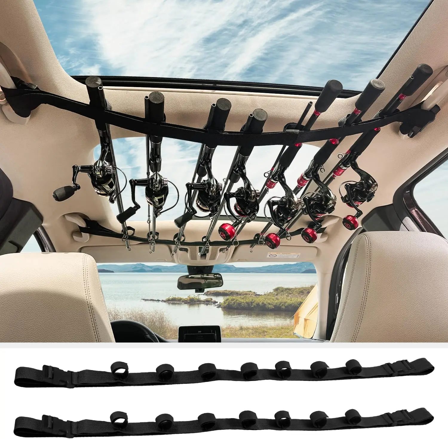 Car Fishing Rod Holder 7 Rod Capacity, Adjustable 33.5-66.9 Inch Heavy Duty Vehicle Rod Carrier for SUV/Wagons/Van/Jeep/Truck