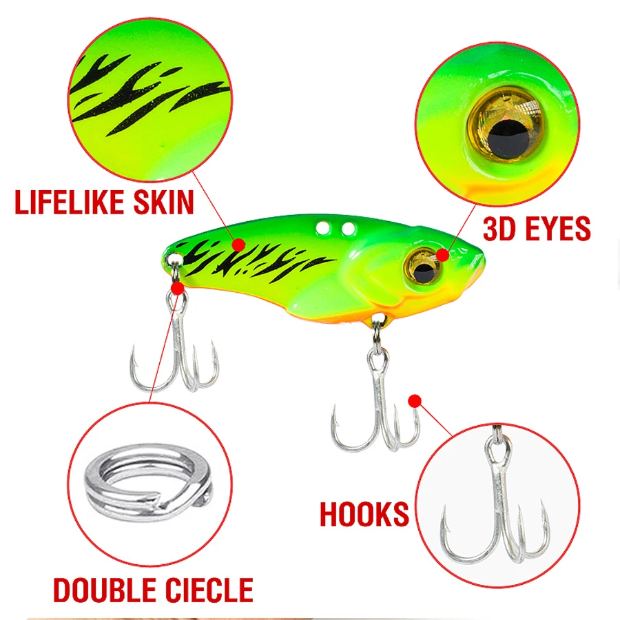 6PCS Metal VIB Lure 5g 7g 10g 15g 20g 3D Eyes Spoon Spinner Balancer Fishing Lure Sinking Jig Hard Bait Fishing Tackle