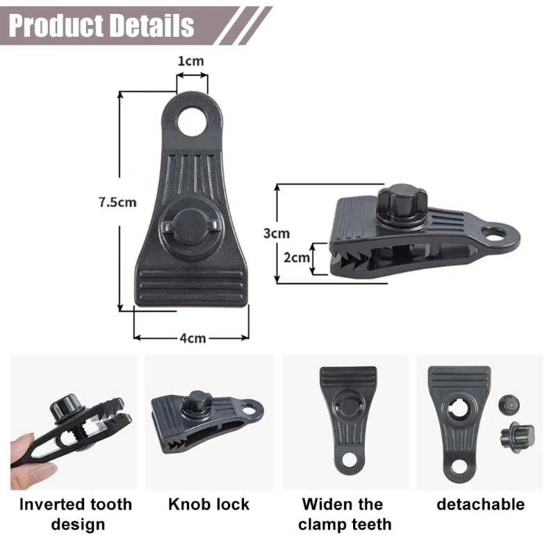 10PCS Outdoor Tent Clip Windproof Fixing Clips Camping Heavy-duty Tent Guy Line Hooks Tarpaulin Rope Fasteners for Tarps Awnings
