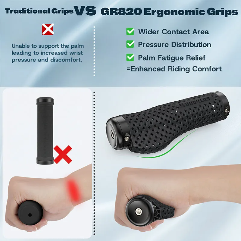 BUCKLOS 3D Printed Bicycle Grips Ergonomics 3D Bike Handlebar Grips Honeycomb Bicycle Handle Lock on MTB Cuffs Bike Bar End