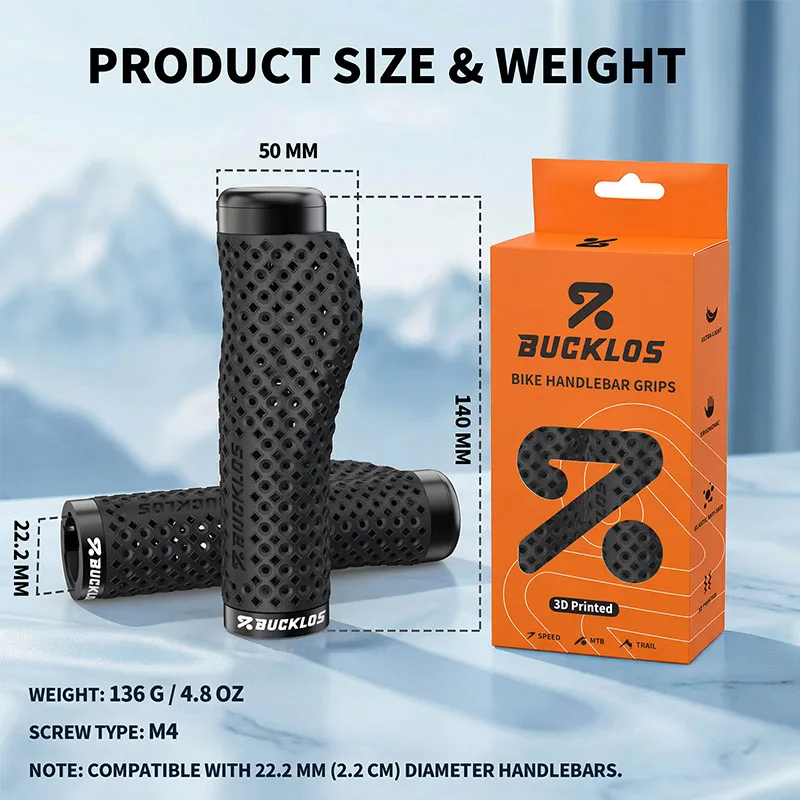 BUCKLOS 3D Printed Bicycle Grips Ergonomics 3D Bike Handlebar Grips Honeycomb Bicycle Handle Lock on MTB Cuffs Bike Bar End