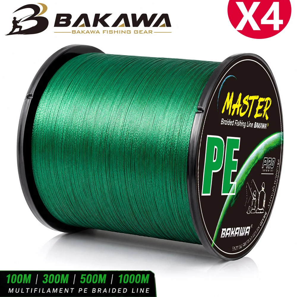 BAKAWA 4X Braided Fishing Line PE Fishing Wire 100M 300M 500M 1000M Abrasion Resistant Super Strong Multifilament Smooth Casting