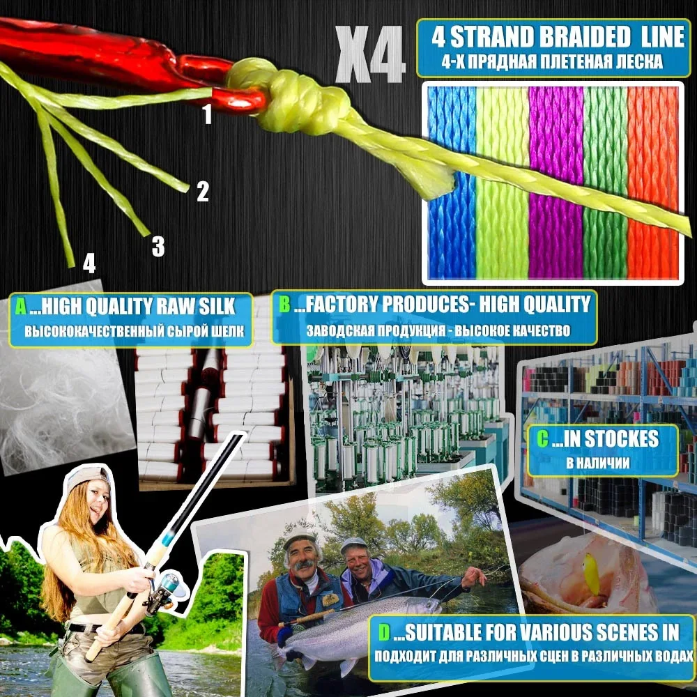 BAKAWA 4X Braided Fishing Line PE Fishing Wire 100M 300M 500M 1000M Abrasion Resistant Super Strong Multifilament Smooth Casting