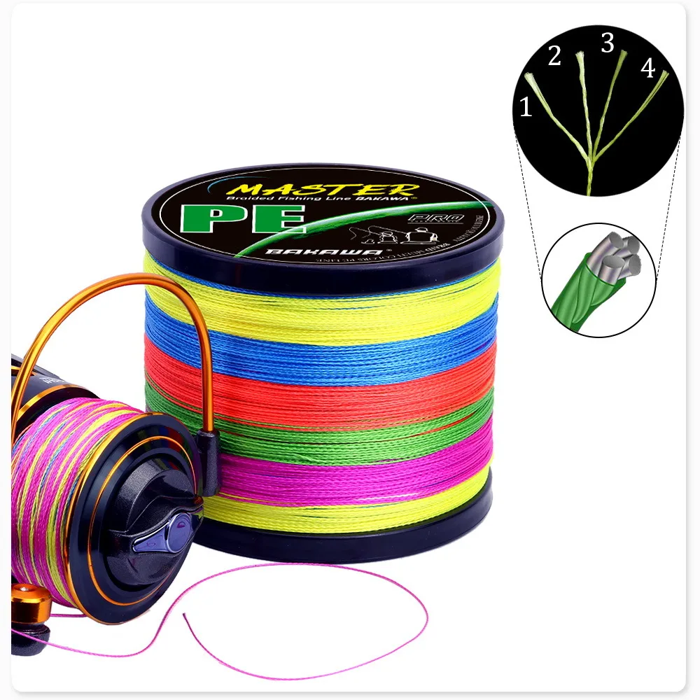 BAKAWA 4X Braided Fishing Line PE Fishing Wire 100M 300M 500M 1000M Abrasion Resistant Super Strong Multifilament Smooth Casting