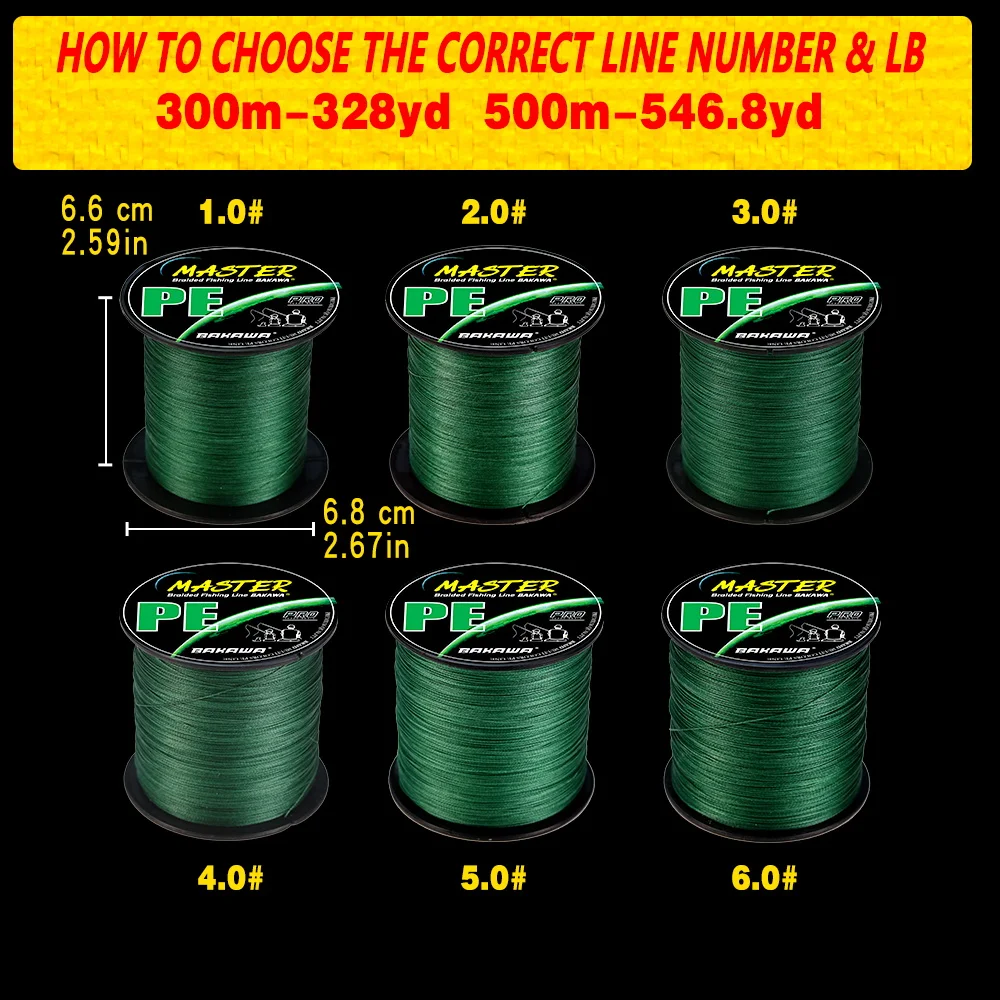 BAKAWA 4X Braided Fishing Line PE Fishing Wire 100M 300M 500M 1000M Abrasion Resistant Super Strong Multifilament Smooth Casting