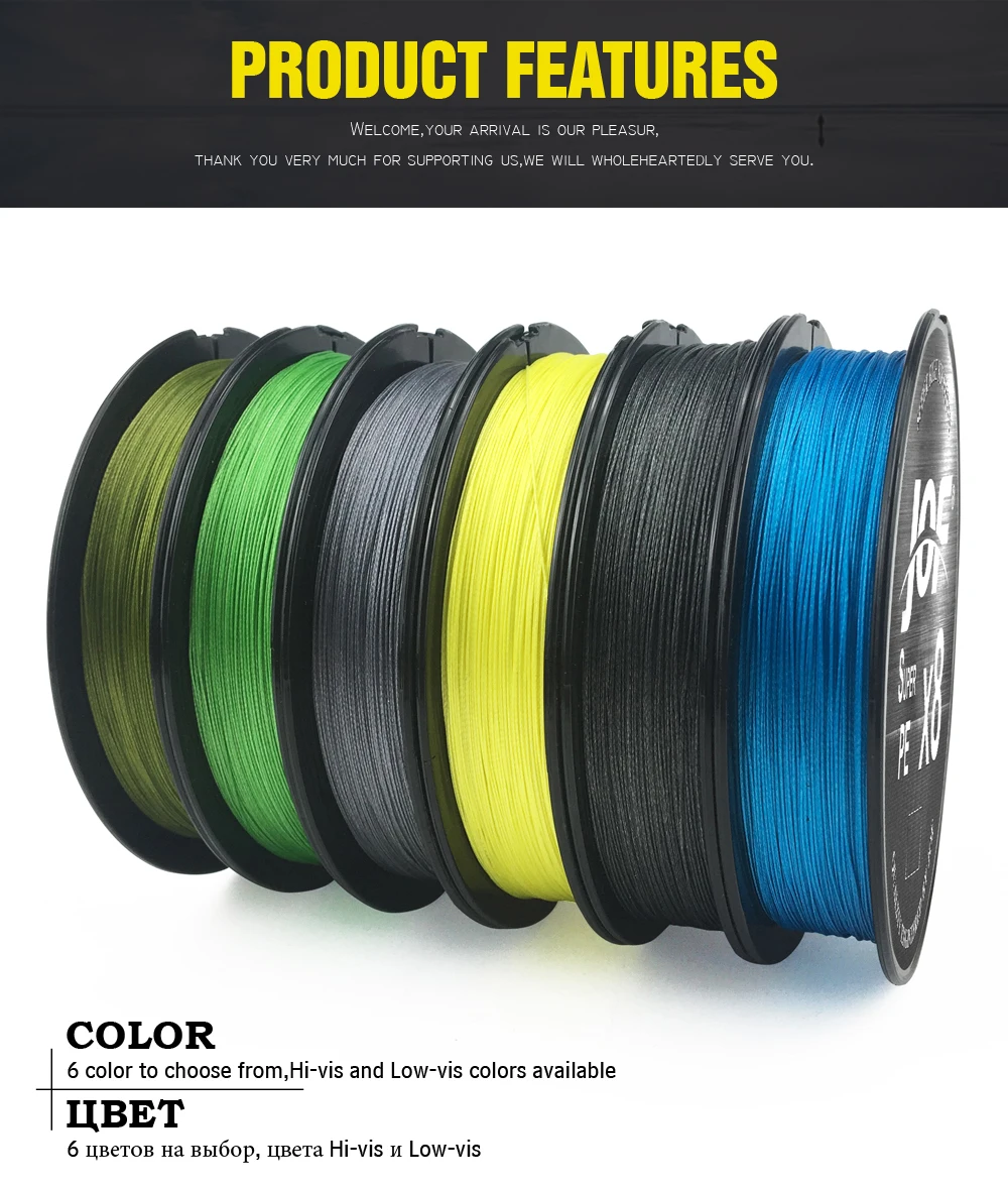 JOF X8 100M/150M/300M/500M PE Fishing Line Super Strong Braided Wire - Durable Multicolor Monofilament Line for Angling