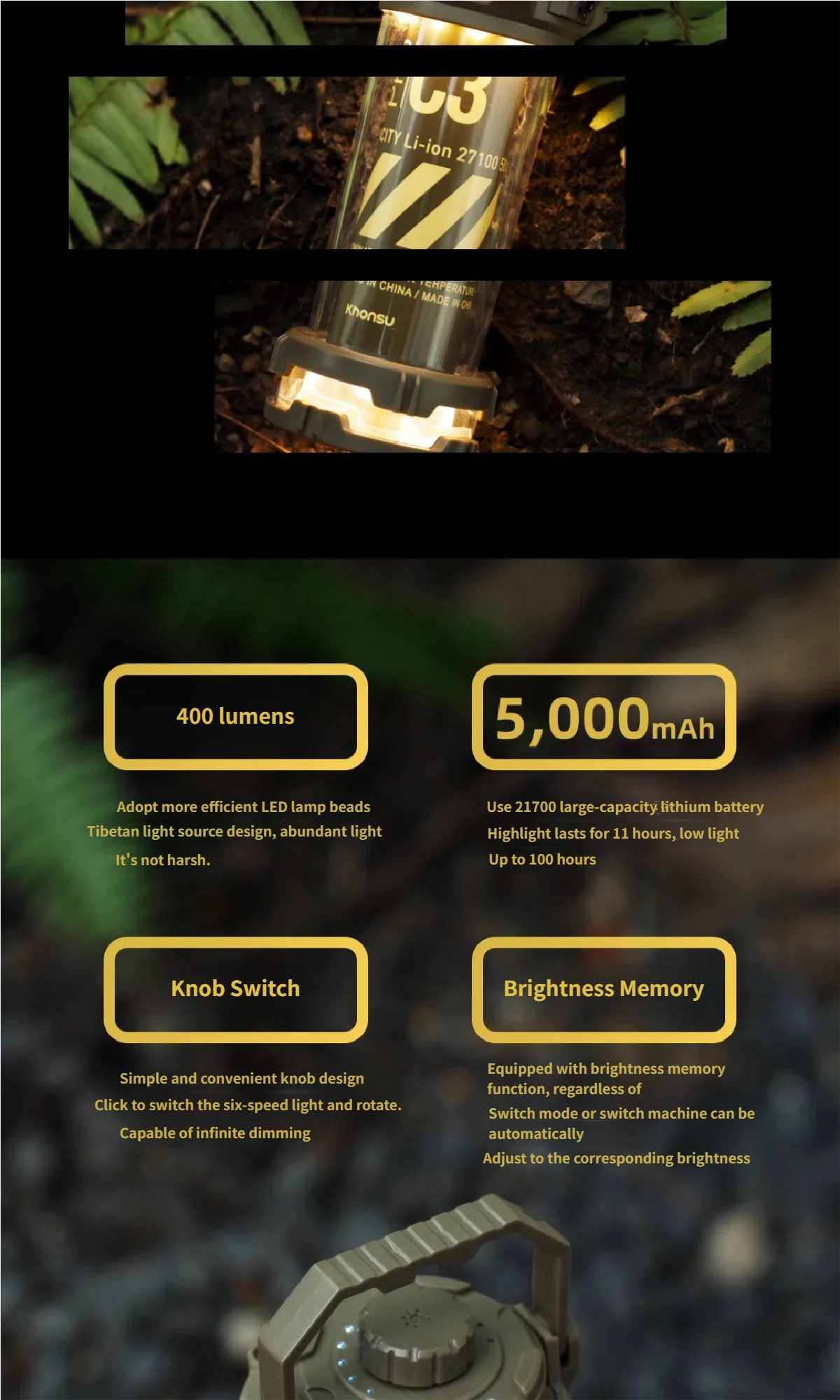 5000mAh Tactical Camping Lamp Portable Rechargeable Tent Lamp Outdoor LED Flashlight For Outdoor Camping Hiking Fishing