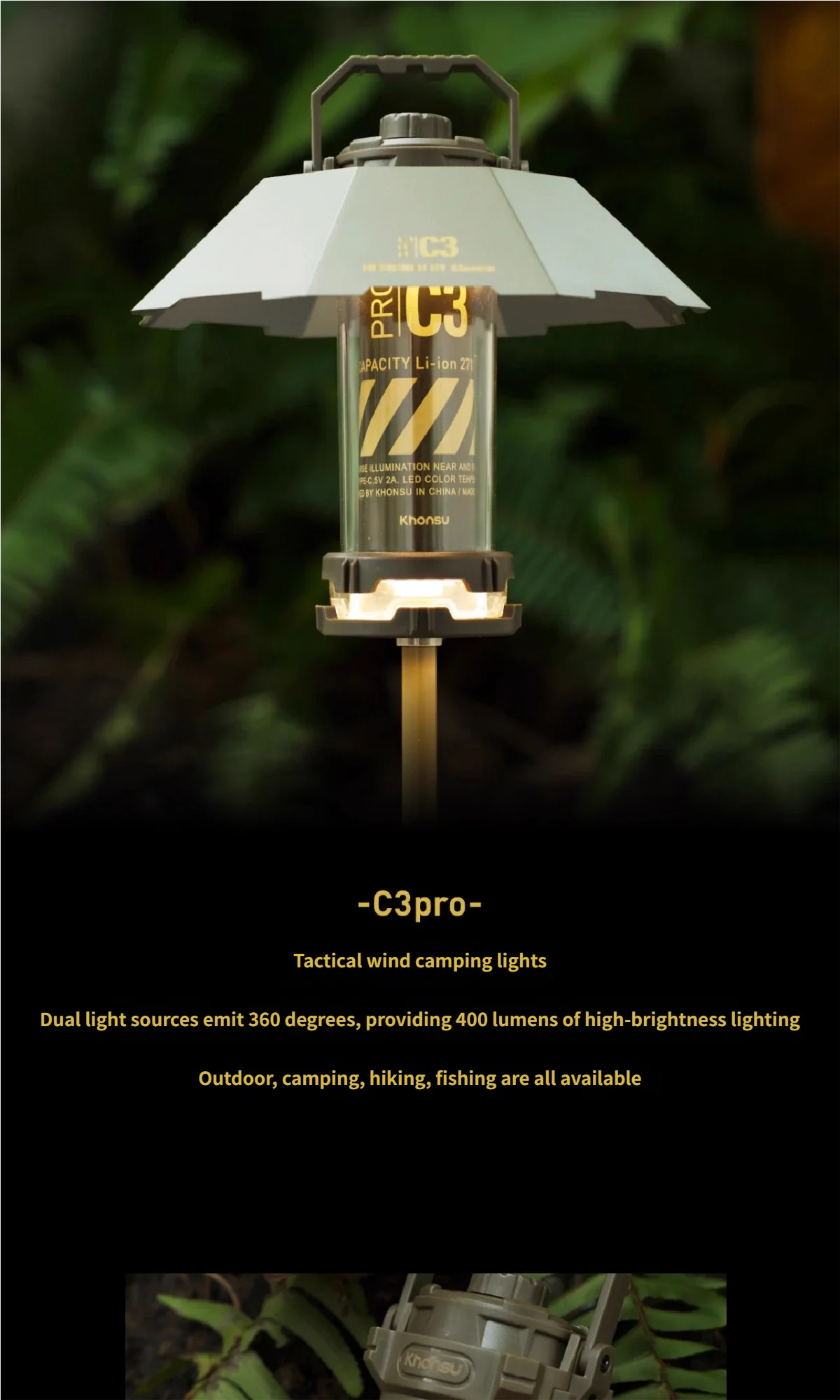 5000mAh Tactical Camping Lamp Portable Rechargeable Tent Lamp Outdoor LED Flashlight For Outdoor Camping Hiking Fishing