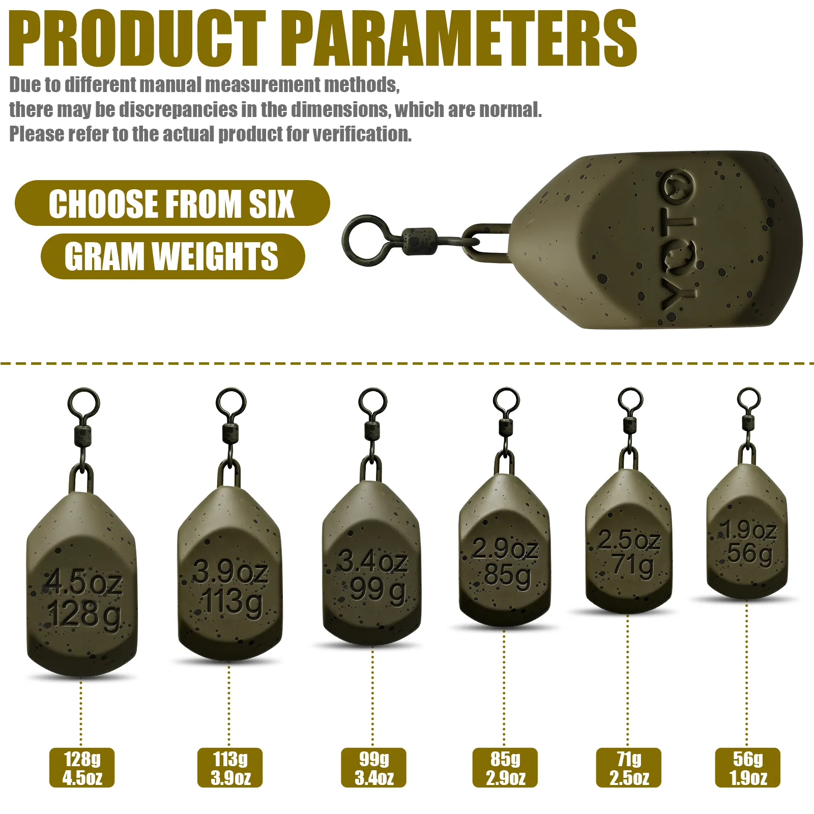 Carp Fishing Square Lead with Swivel Anti Tangle Stable Bottom Hold Strong Fishing Weight for Carp Angling