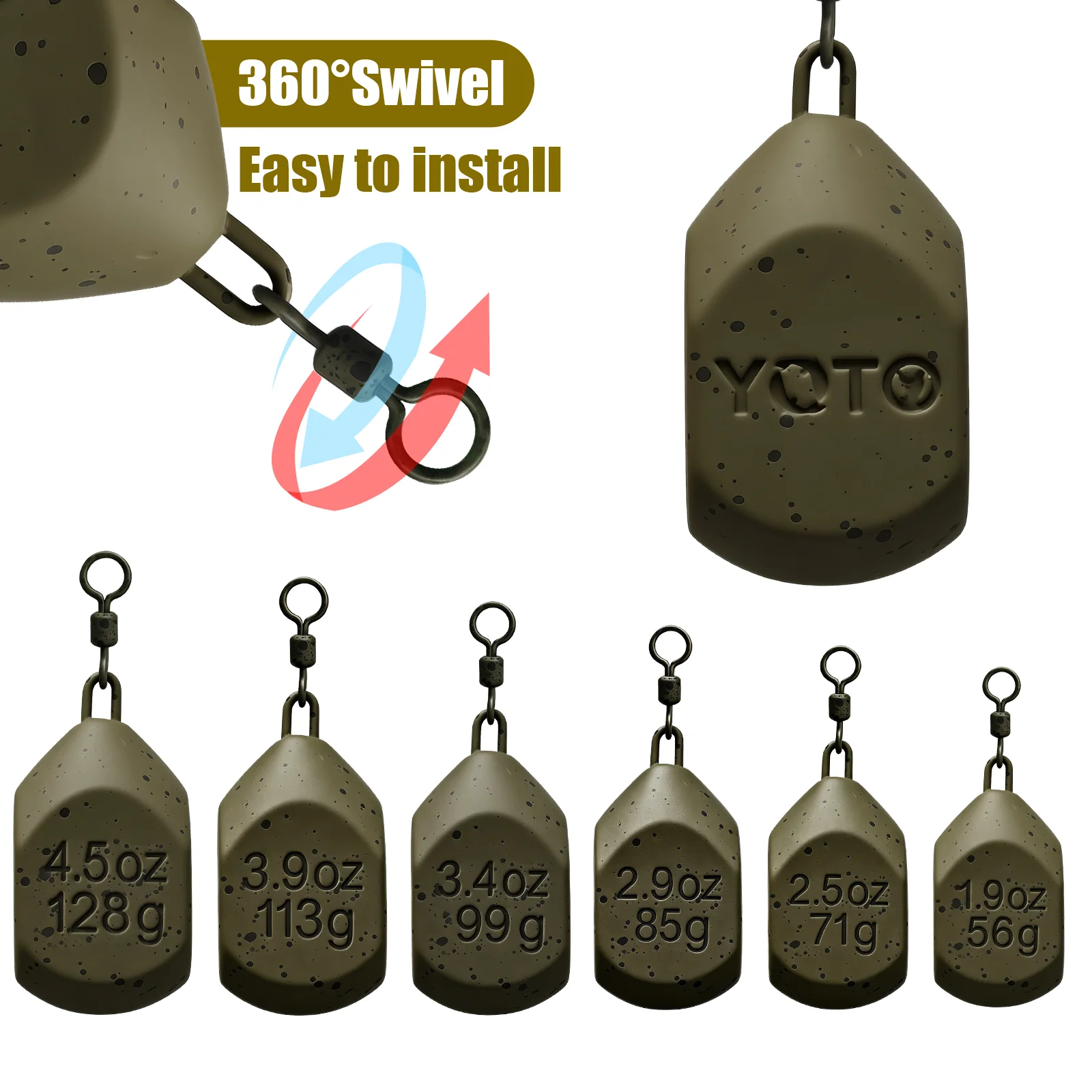 Carp Fishing Square Lead with Swivel Anti Tangle Stable Bottom Hold Strong Fishing Weight for Carp Angling