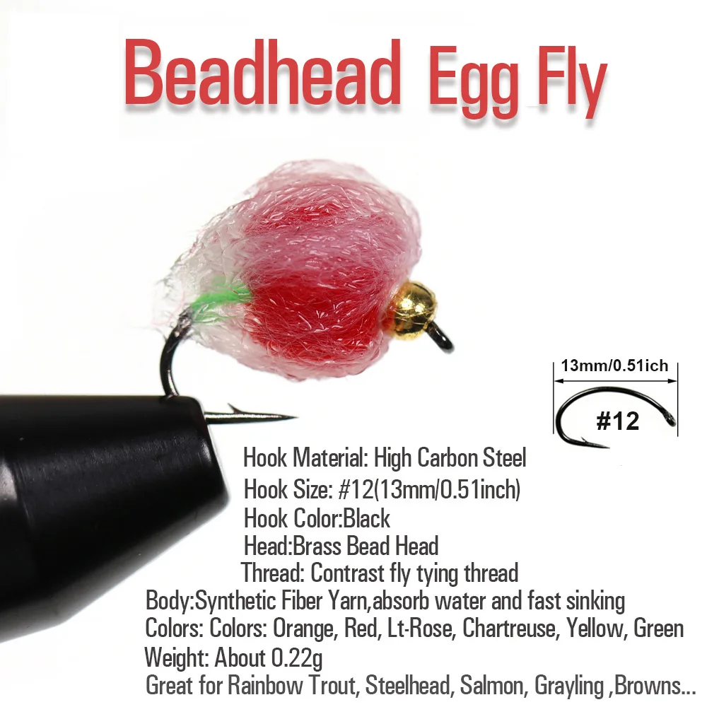 8/12pcs Bead Head Glo Bug Salmon Egg Fly Salmon Fish Roe Wet Flies Fast Sinking Trout Steelhead Fishing Artificial Bait Lure