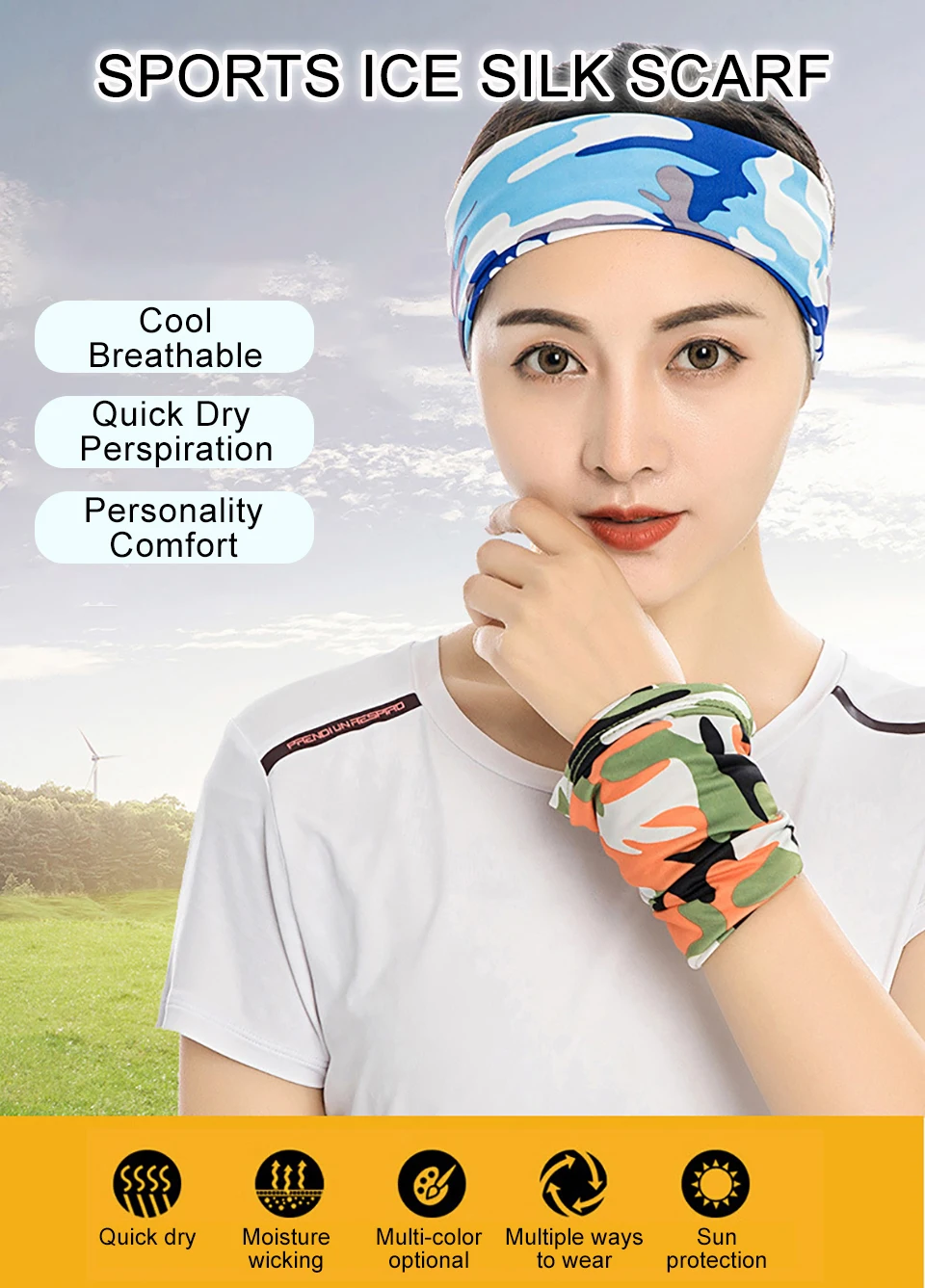 GTUBIKE Ice Silk Bandana Neck Gaiter Breathable UV Protection Hiking Face Mask Outdoor Sports Sunscreen Fishing Face Cover Scarf