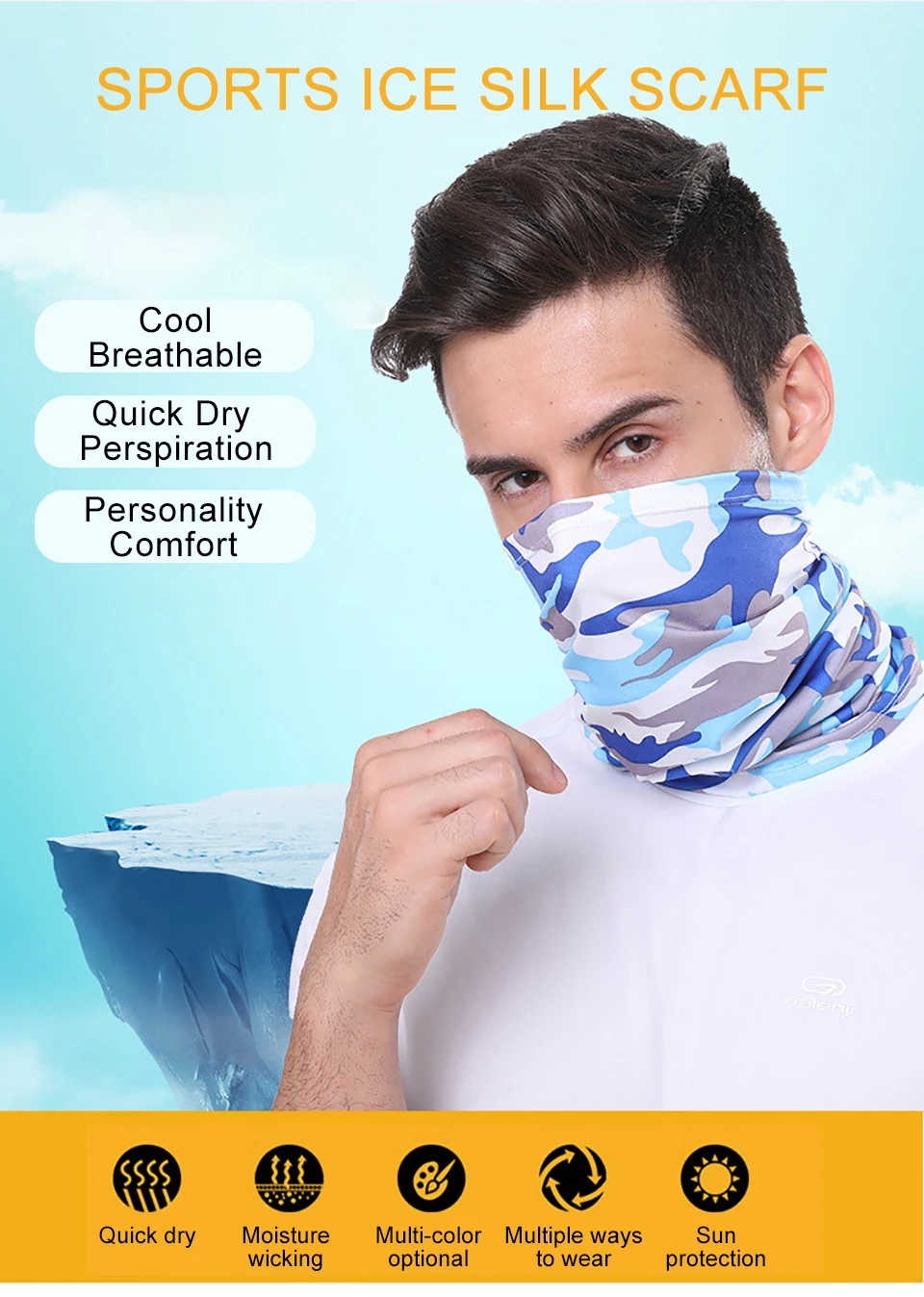 GTUBIKE Ice Silk Bandana Neck Gaiter Breathable UV Protection Hiking Face Mask Outdoor Sports Sunscreen Fishing Face Cover Scarf
