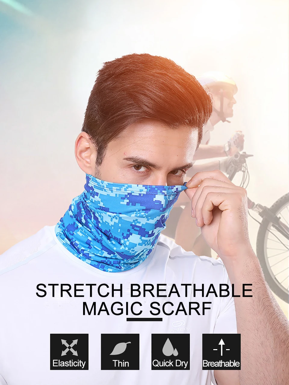 GTUBIKE Ice Silk Bandana Neck Gaiter Breathable UV Protection Hiking Face Mask Outdoor Sports Sunscreen Fishing Face Cover Scarf