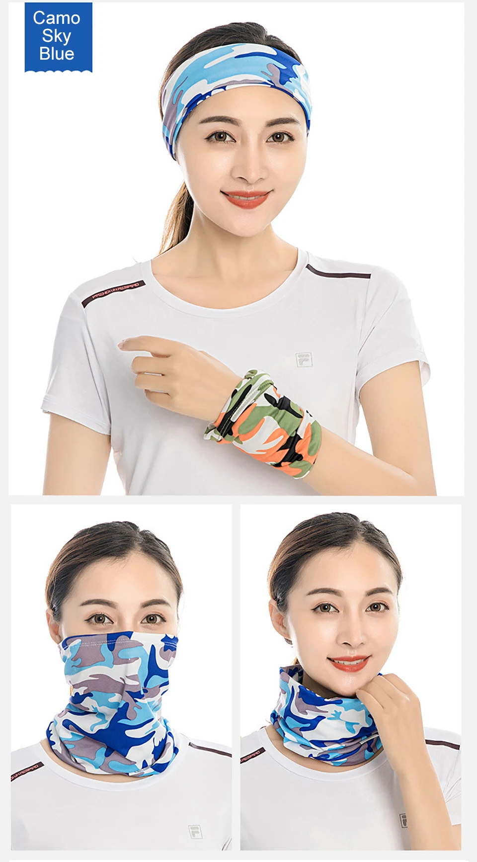 GTUBIKE Ice Silk Bandana Neck Gaiter Breathable UV Protection Hiking Face Mask Outdoor Sports Sunscreen Fishing Face Cover Scarf