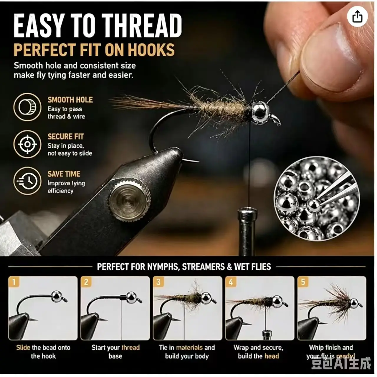 Elite TG 100Pcs 2.0-4.7mm 4Colors Fly Fishing Brass Beads Cyclops Nymph Head Beads Fly Tying Lure Making Materials