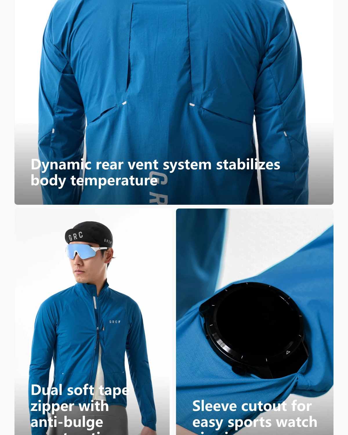 GRC Cycling Apparel Unisex Tech Wind Jacket Windproof Breathable for Outdoor Cycling