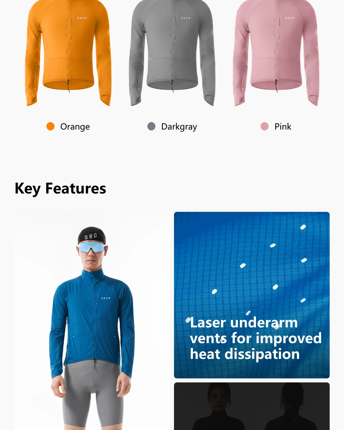 GRC Cycling Apparel Unisex Tech Wind Jacket Windproof Breathable for Outdoor Cycling