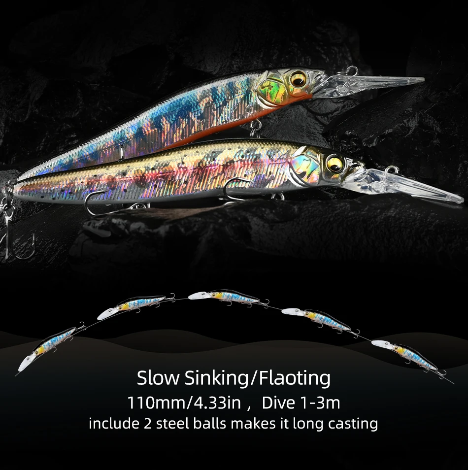 MEREDITH Minnow Wobbler Fishing Lures 110mm Artificial Hard Bait Slow Sinking Or Flaoting Depth 0-3m Bait Jerk Bass Pike Baits