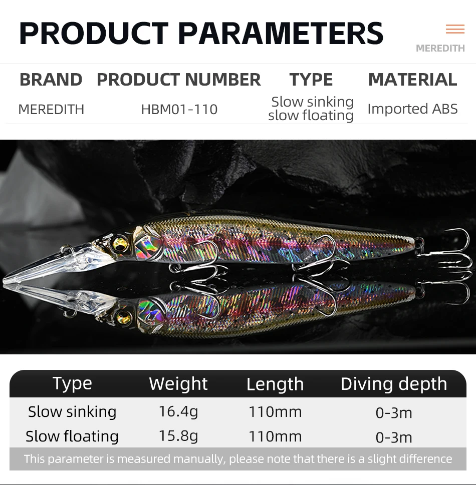 MEREDITH Minnow Wobbler Fishing Lures 110mm Artificial Hard Bait Slow Sinking Or Flaoting Depth 0-3m Bait Jerk Bass Pike Baits