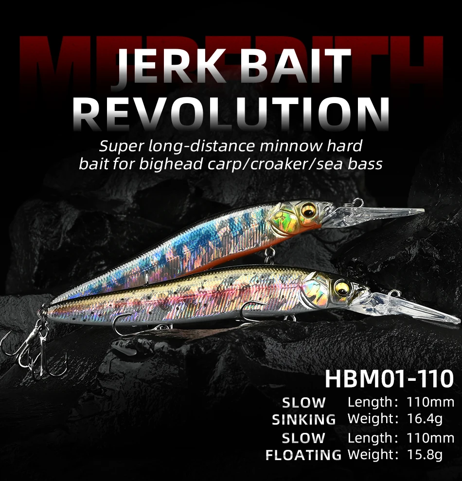 MEREDITH Minnow Wobbler Fishing Lures 110mm Artificial Hard Bait Slow Sinking Or Flaoting Depth 0-3m Bait Jerk Bass Pike Baits
