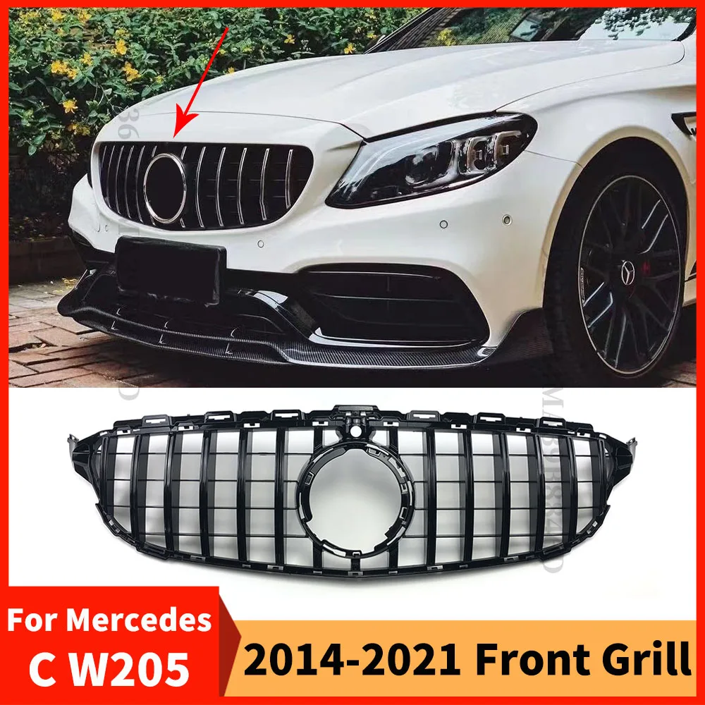 GT Style Front Grille Bumper Grill For Mercedes W205 Benz C C205 S205 C43 2014-2021 like C260 C250 C180 C200 C300 Sport Tuning