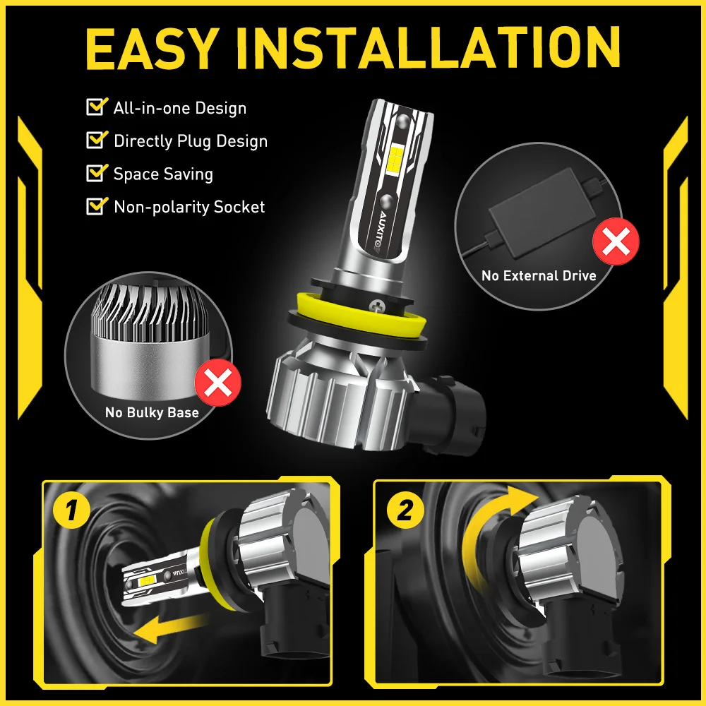 AUXITO 2Pcs 12V H8 H9 H11 LED Fog Light Bulbs PTF H16JP 9005 HB3 9006 HB4 H11 H8 CSP LED Headlight Fog Lamp Car Driving Lamp DRL