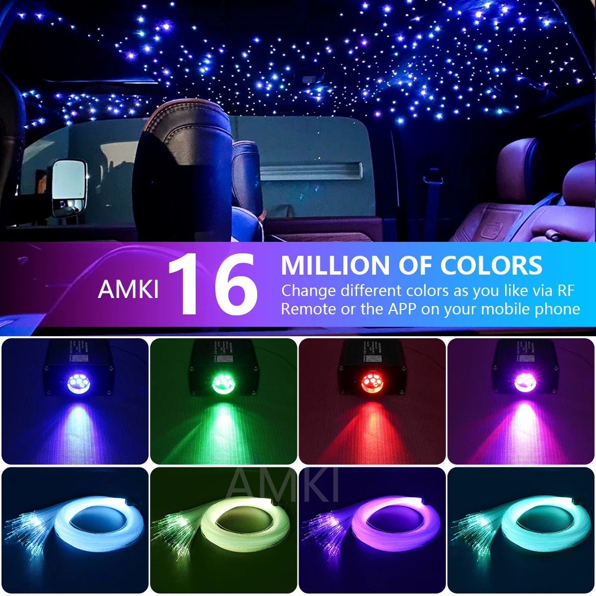 16W RGBW Twinkle Starry Sky Car Star Ceiling Light Smart APP Bluetooth Roof Star Car Accessories Interior