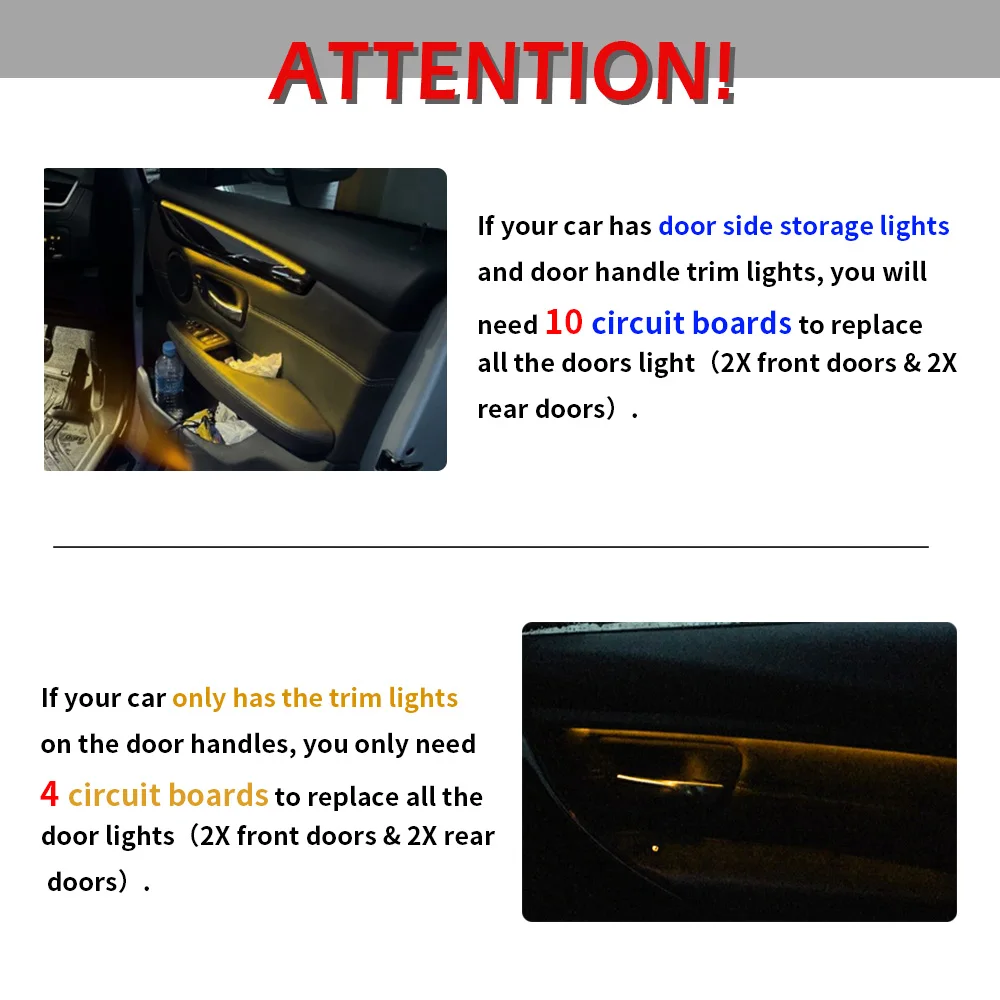 4/10PCs LED Door Panel Ambient Lights For BMW 2 3 4 5 7 Series F48 X1 F82 F83 M4 F45 F46 F30 F31 F34 F32 F33 F36 F10 F11 F07 F01