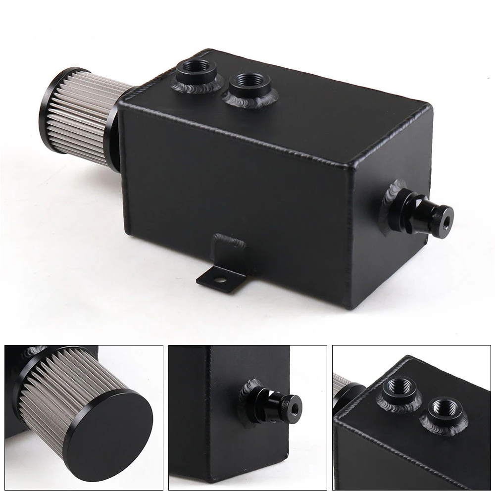 1L/2L Universal Car Aluminum Oil Catch Can Tank Baffled 10AN with Breather and Drain Tap Square Shape Reservoir Tank