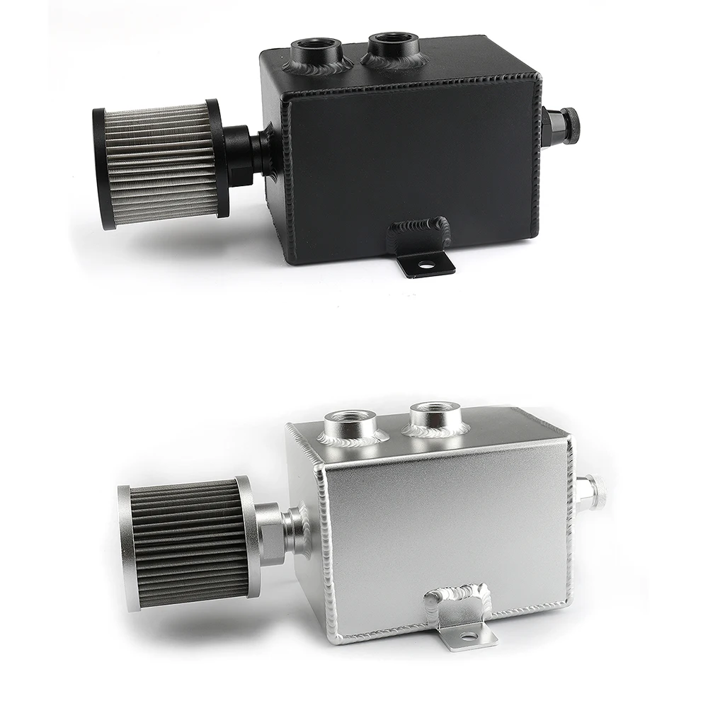 1L/2L Universal Car Aluminum Oil Catch Can Tank Baffled 10AN with Breather and Drain Tap Square Shape Reservoir Tank