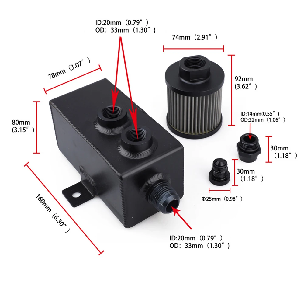 1L/2L Universal Car Aluminum Oil Catch Can Tank Baffled 10AN with Breather and Drain Tap Square Shape Reservoir Tank