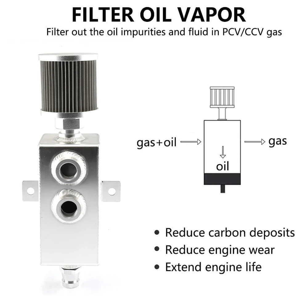 1L/2L Universal Car Aluminum Oil Catch Can Tank Baffled 10AN with Breather and Drain Tap Square Shape Reservoir Tank