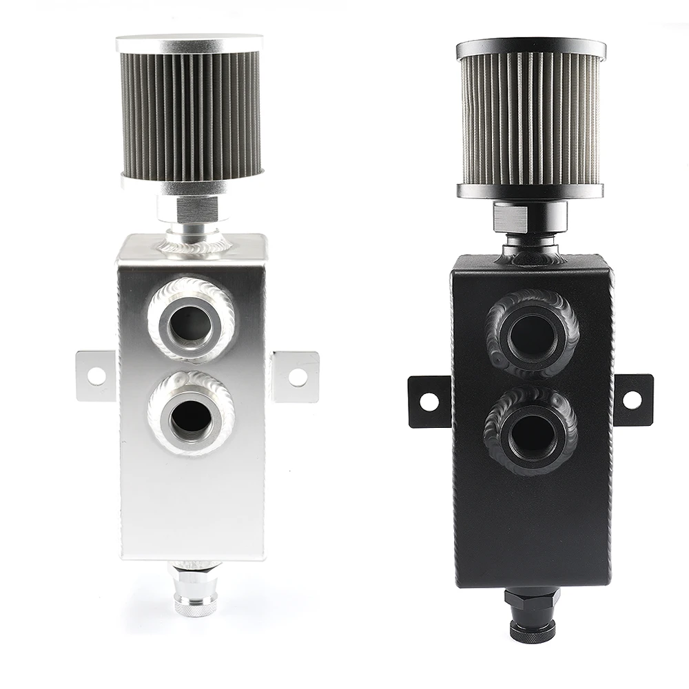 1L/2L Universal Car Aluminum Oil Catch Can Tank Baffled 10AN with Breather and Drain Tap Square Shape Reservoir Tank
