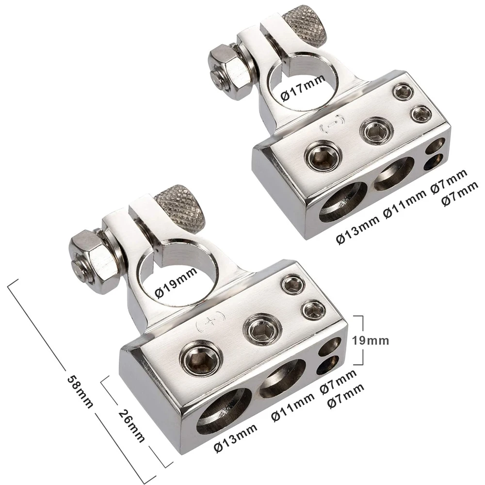 2Pcs 0/2/4/8/10 Gauge Positive Negative Car Battery Terminal Connectors Auto Car Marine Battery Terminal Connectors Shims