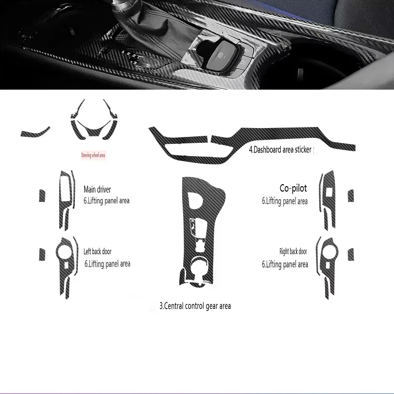 3D Carbon Fiber for Toyota CHR C-HR 2018-2023 Car Interior Sticker Center Console Sreen Gear Dashboard Door Window Lifting Panel