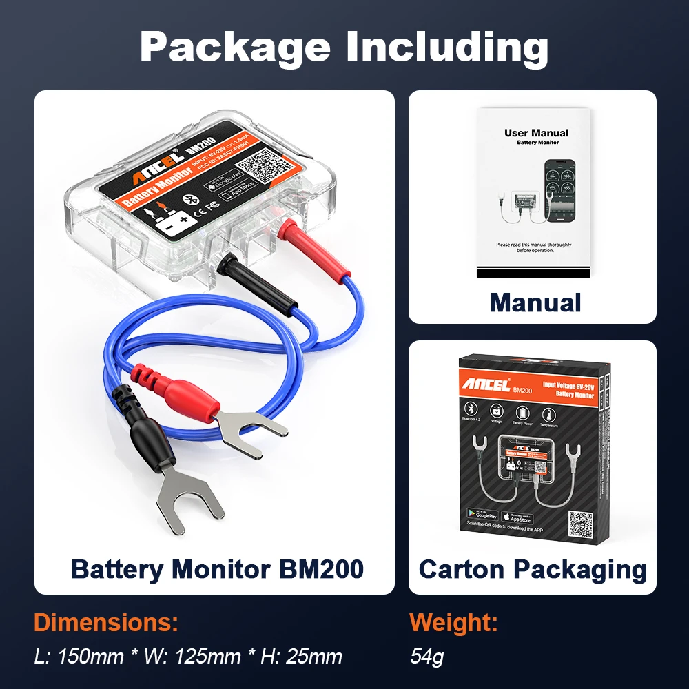 ANCEL BM200 12V Battery Monitor Car Battery Health Monitoring Battery Tester Wireless Bluetooth 4.2 For Android IOS APP