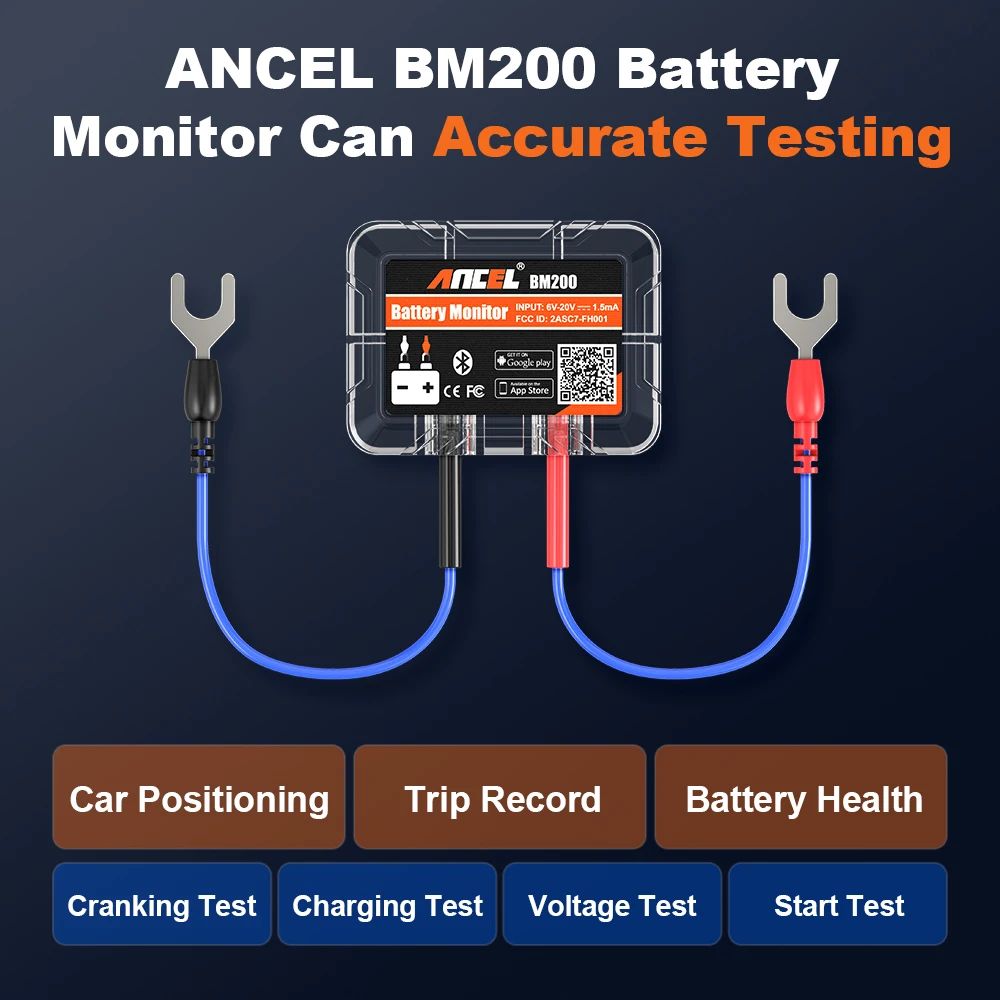 ANCEL BM200 12V Battery Monitor Car Battery Health Monitoring Battery Tester Wireless Bluetooth 4.2 For Android IOS APP