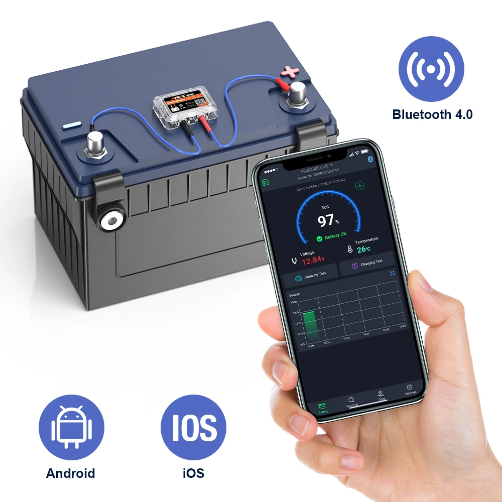 ANCEL BM200 12V Battery Monitor Car Battery Health Monitoring Battery Tester Wireless Bluetooth 4.2 For Android IOS APP