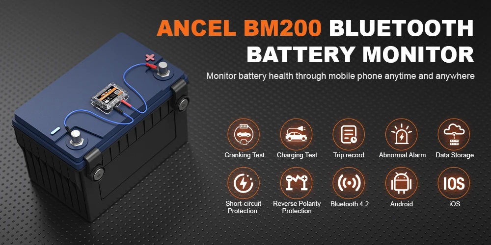 ANCEL BM200 12V Battery Monitor Car Battery Health Monitoring Battery Tester Wireless Bluetooth 4.2 For Android IOS APP