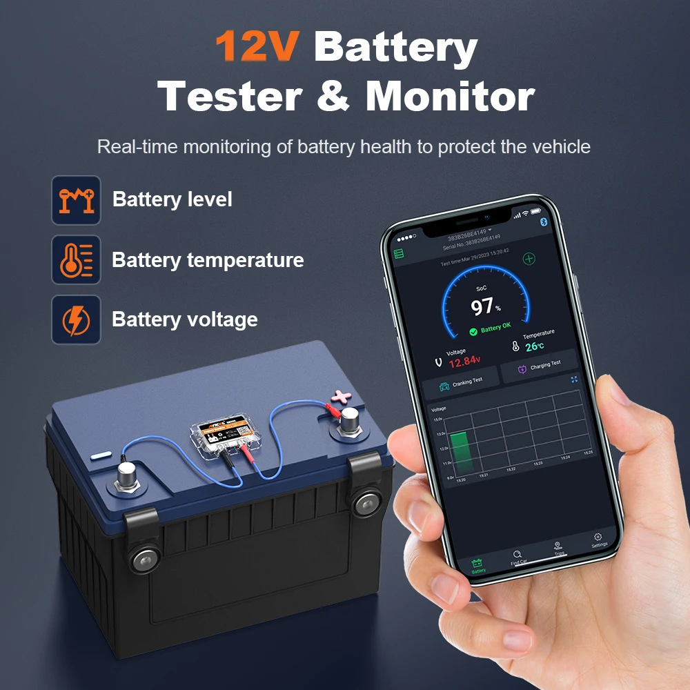 ANCEL BM200 12V Battery Monitor Car Battery Health Monitoring Battery Tester Wireless Bluetooth 4.2 For Android IOS APP