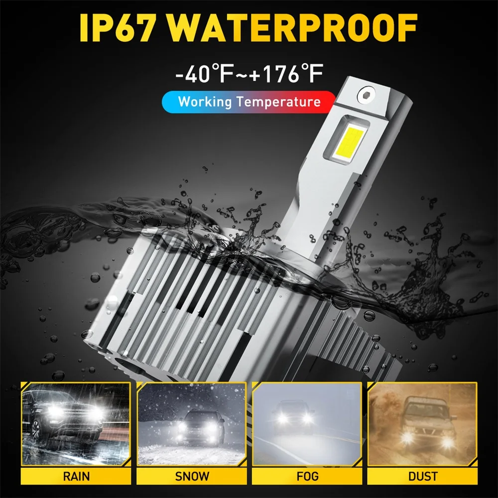 AUXITO 2Pcs D3S LED Headlights HID D1S D4S D2S Turbo LED Canbus Two Sided CSP Chip Plug Play Headlight Bulb 120W 30000LM 6000k