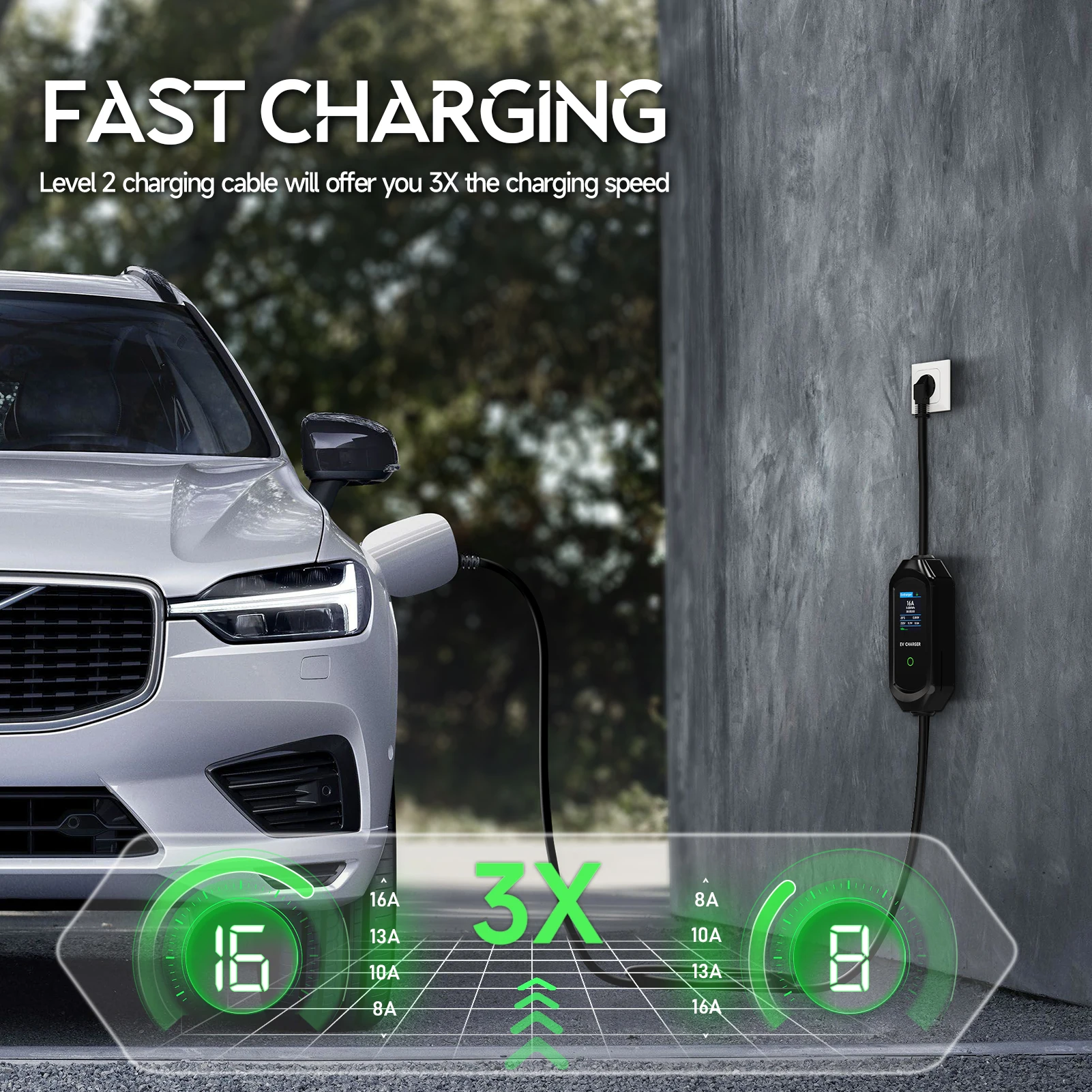 AFEEV Portable EV Charger Type2 IEC62196-2 16A EVSE Fast Charging Cable Type1 SAE J1772 Wallbox 3.5KW GBT Electric Car Charger